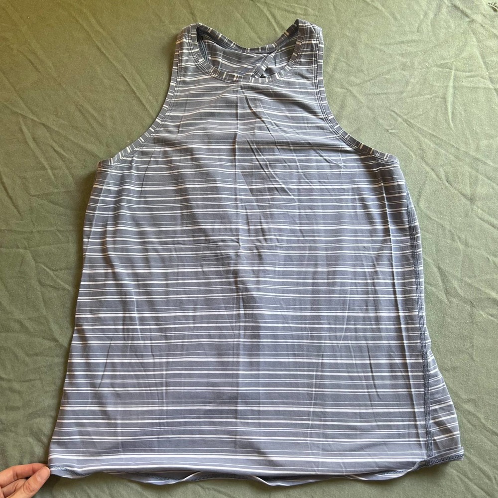 Lululemon Blue + White Stripes Split Back Open Tank L